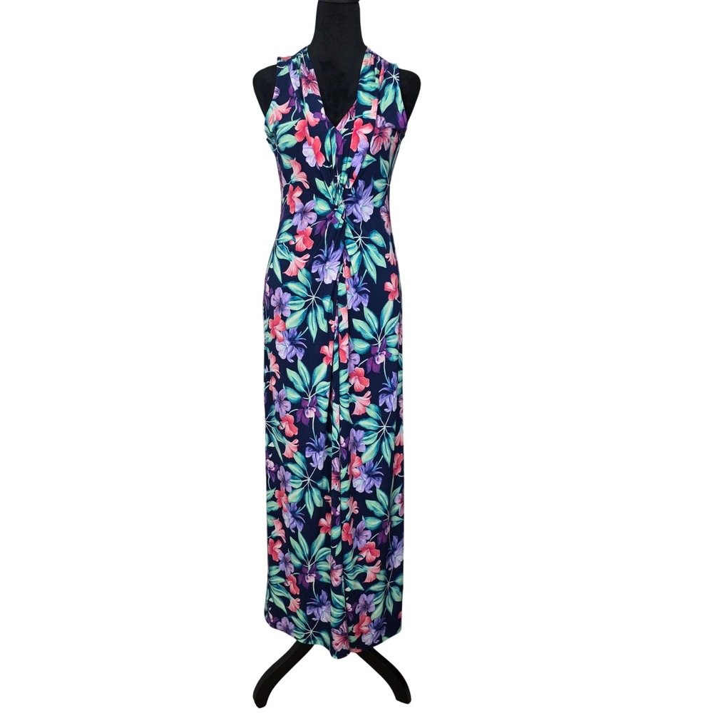 Tommy Bahama Womens Tropical Floral Twist Front Sleeveless Maxi Dress Navy S/P